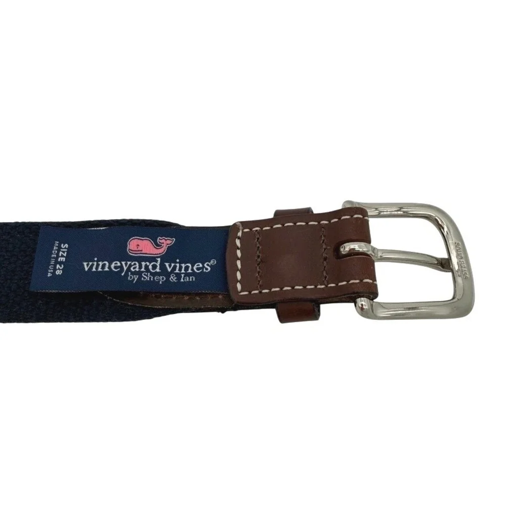 Vineyard Vines Men's Belt Size 28 Blue Whale Print Canvas‎ w/ Leather Tabs NWOT